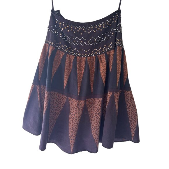Kenar Bohemian Black & Orange Brown Waist Band Embellished Skirt Size 6 - Picture 13 of 14